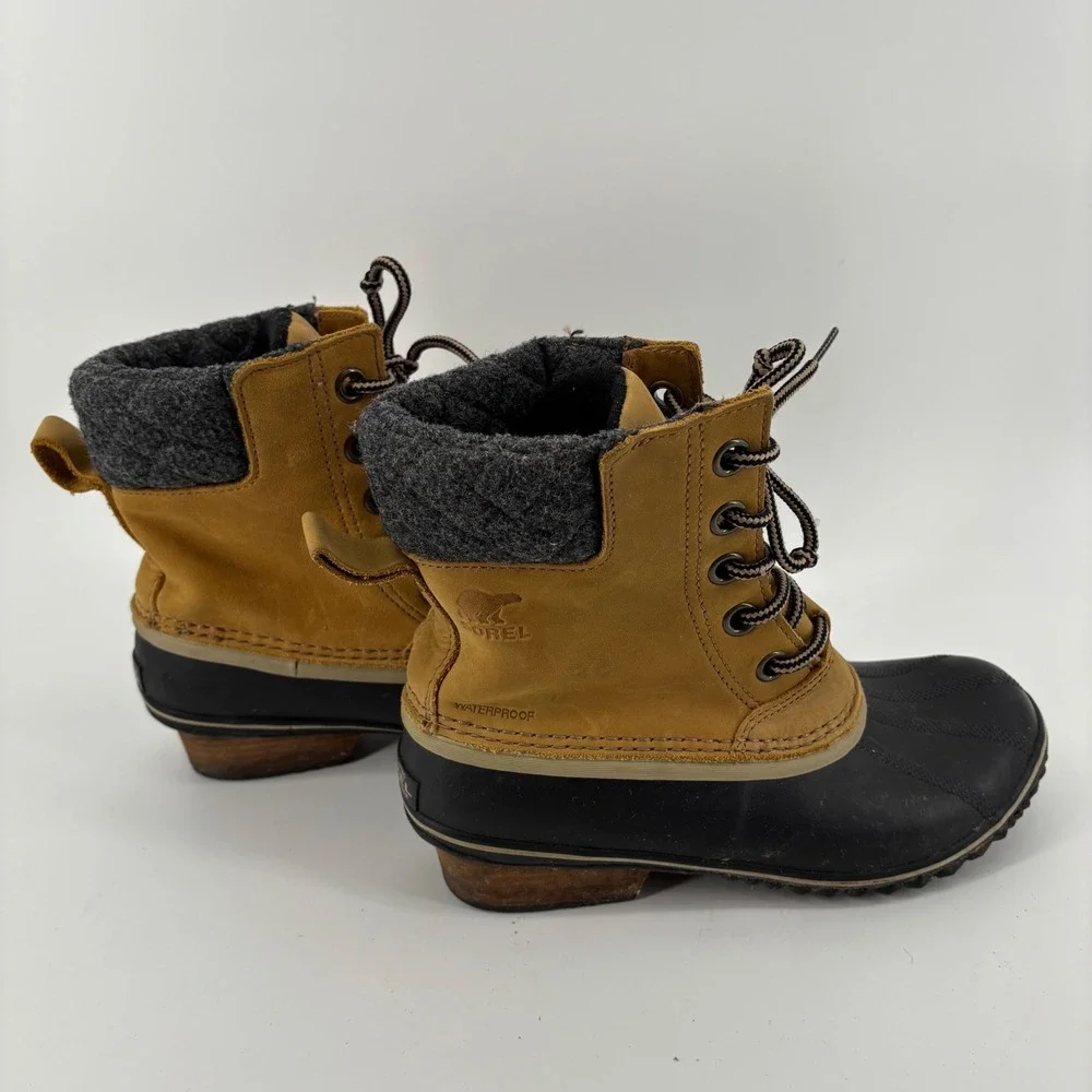 Sorel Womens Slimpack II Lace Boots Size 7 Tan Black Waterproof Leather Hiking